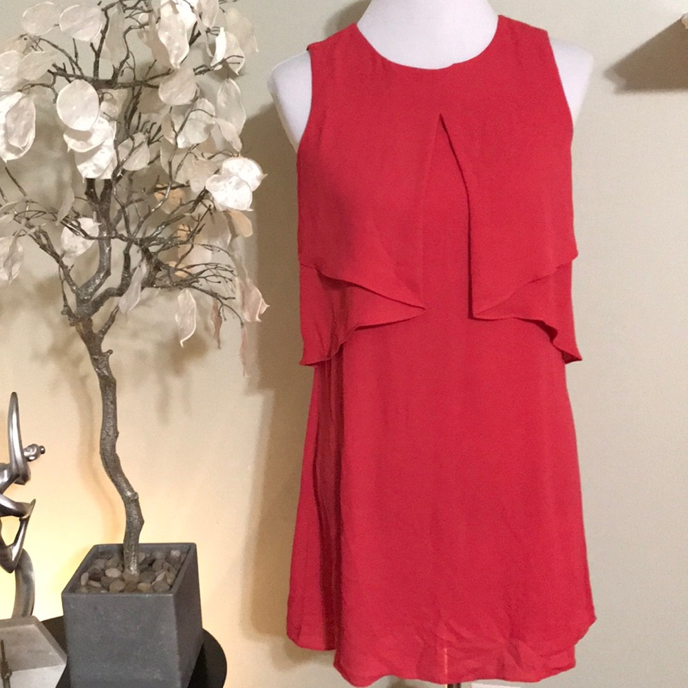Sleeveless Red Overlay Shift Dress